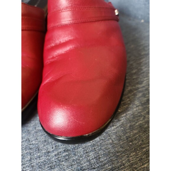 Tommy Hilfiger Women's Red Leather Clog Mule Slides Wedge Heels Size 10 - Picture 4 of 7
